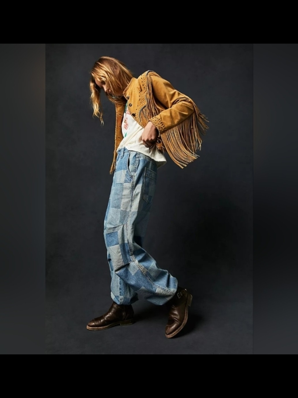 Patchwork Light Wash High-Waist Button Fly Jeans